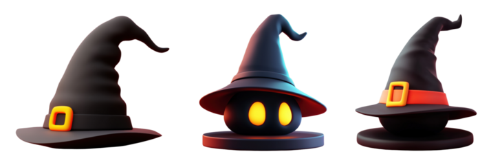 3D Witch Hats with Glowing Eyes and Unique Designs