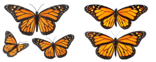 Several monarch butterflies with open wings