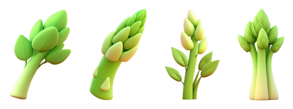Stylized asparagus illustrations in various forms