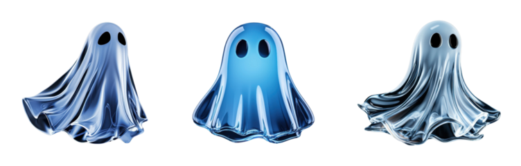 Three whimsical translucent ghost characters