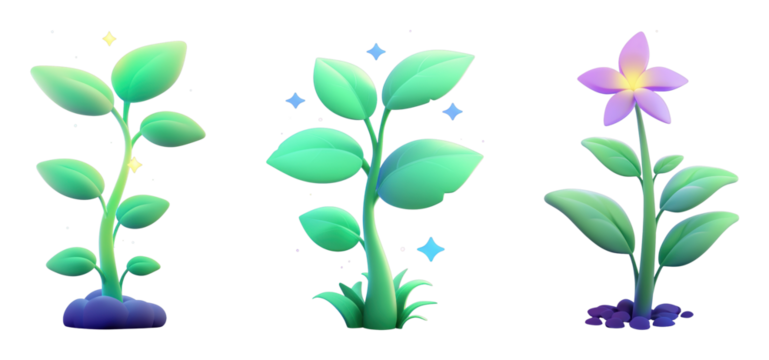 Stylized plant growth stages with vibrant colors