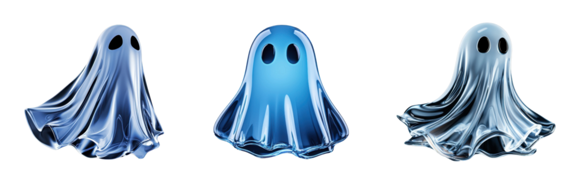Three whimsical translucent ghost characters