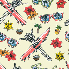 Colorful summer skeleton and nature pattern