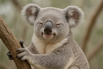 Fototapeta premium Smiling koala hugging tree