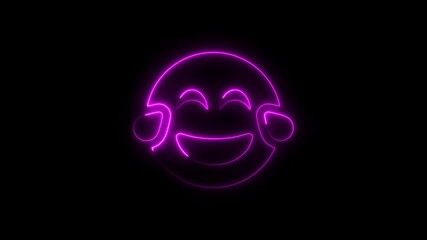 Glowing neon laughing emoji on a black background for modern social media content
