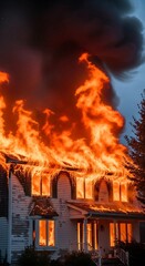 House engulfed in flames