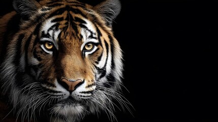 Majestic Tiger Portrait on Black Background - Striking Wildlife Photography