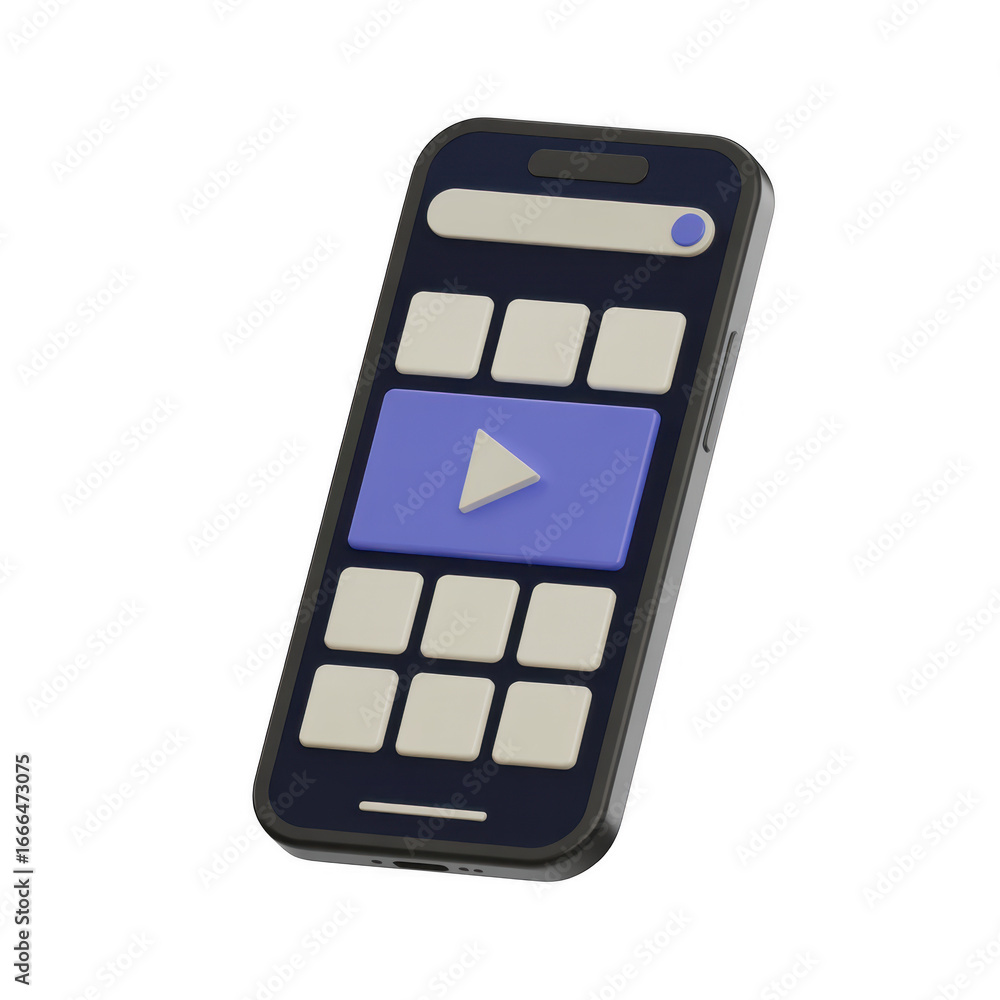 Aufkleber isometric smartphone with play button on screen isolated on transparent background, perfect for app 