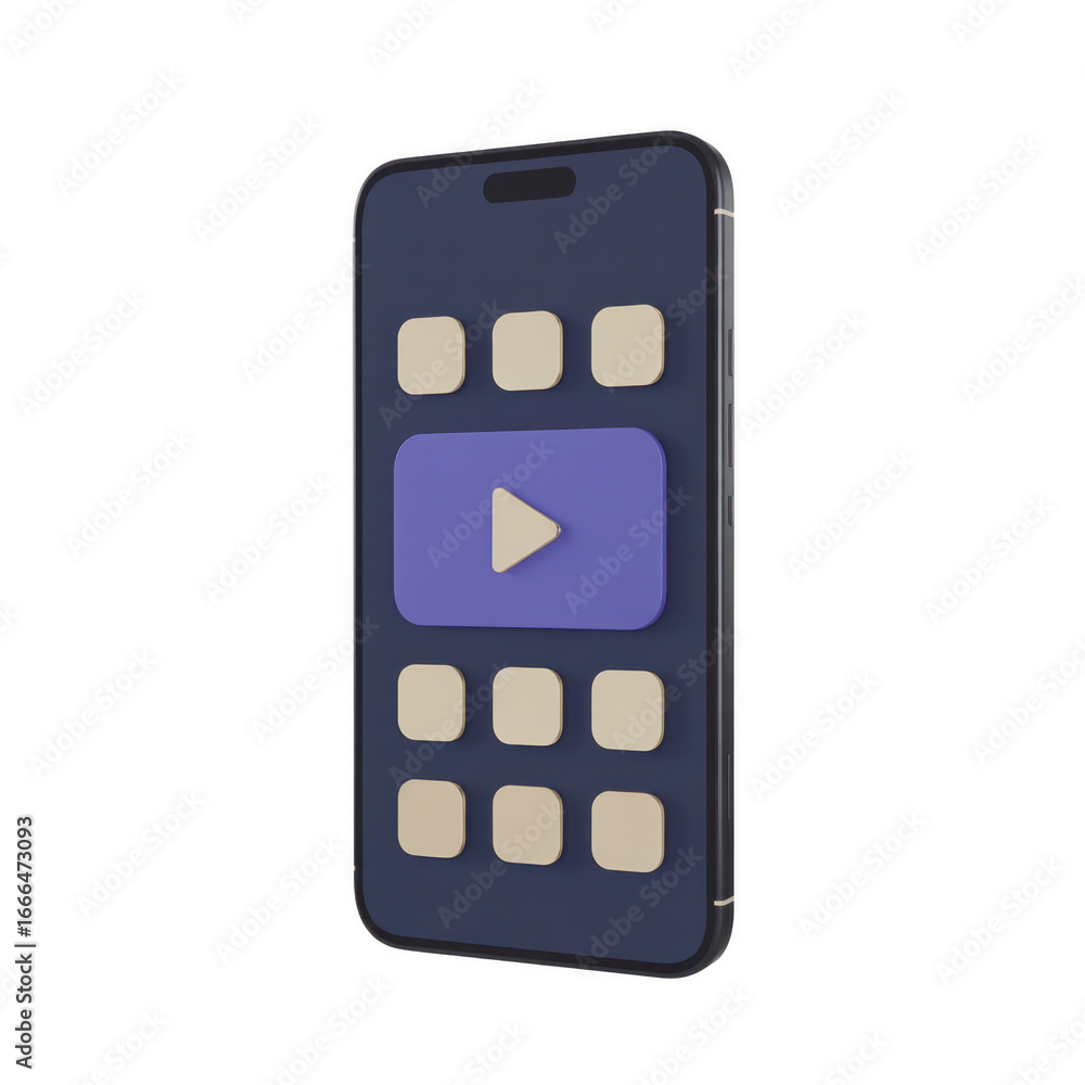 Aufkleber isometric smartphone with play button on screen isolated on transparent background, perfect for app 