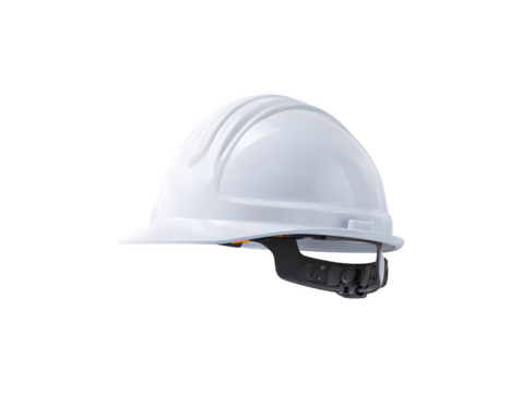 A white construction helmet designed for safety in construction environments

