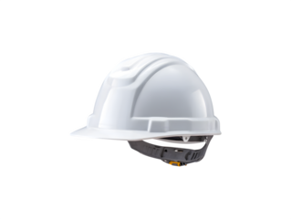 A white construction helmet designed for safety in construction environments

