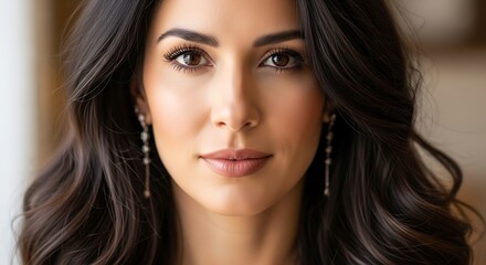 Obraz premium Close-up portrait of a woman with elegant makeup and jewelry