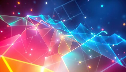 Vibrant abstract network of glowing lines and dots, symbolizing data connection, technology, and futuristic concepts. Ideal for business, science, or digital themes.