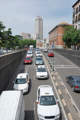 Rush Hour Traffic Jam on a main street, Madrid, Spain.