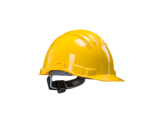 A bright yellow construction helmet designed for safety on job sites 