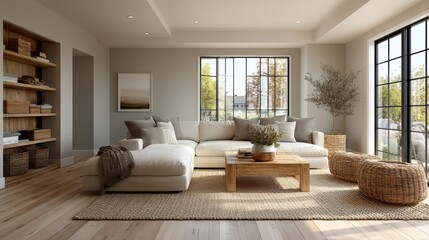 Fototapeta premium Neutral Living Room Decor, Modern Home Interior Style