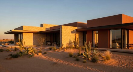 Fototapeta premium Modern desert home exterior minimalist architecture landscape
