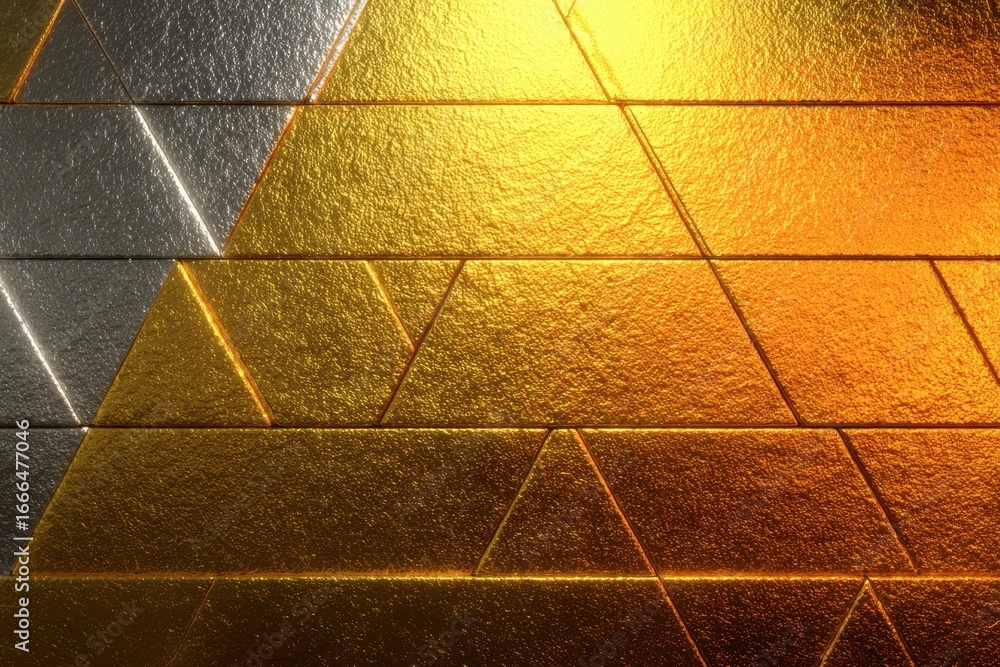 Poster golden mosaic of metallic elegance: a mesmerizing close-up of an abstract mosaic, where polished gol