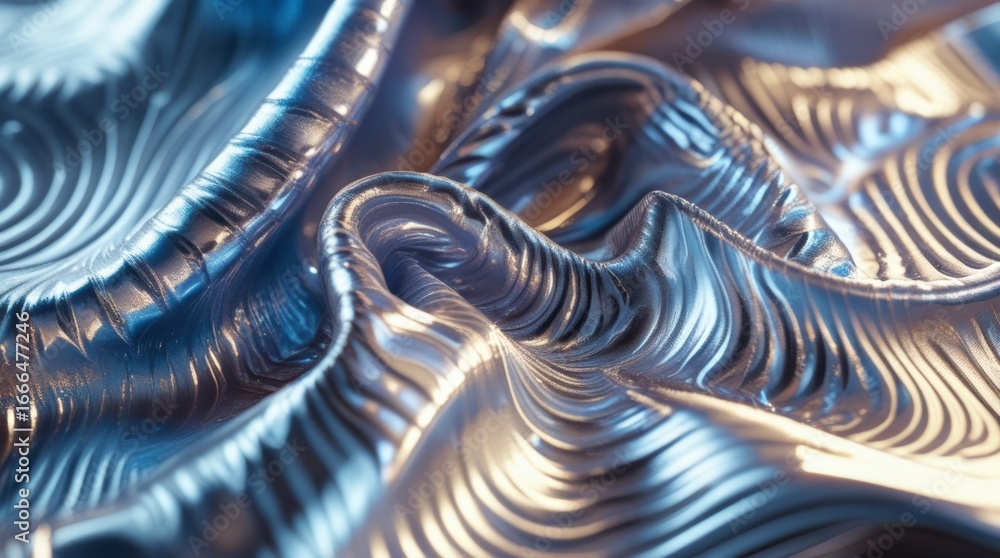 Poster metallic flow of fabric: a close-up shot captures the mesmerizing interplay of light and shadow upon