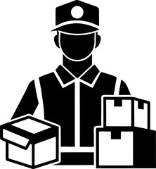 delivery man with boxes silhouette  vector black , white background 