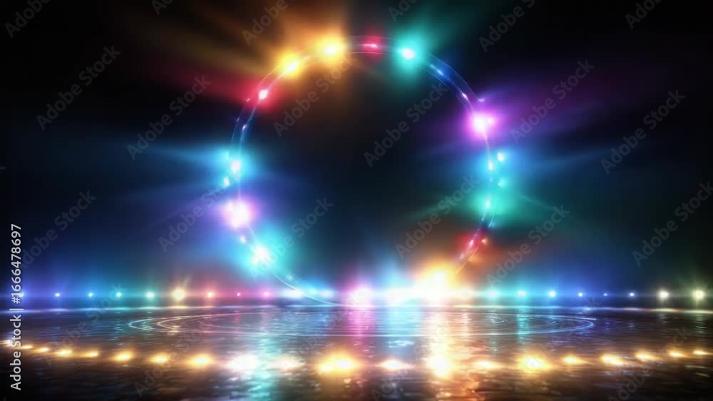 Poster illuminated circle: a vibrant halo of lights in a spectrum of colors radiates a sense of wonder and 