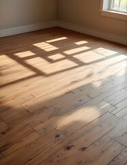 Sunlight Shadows on Wooden Floor with Empty Copy Space
