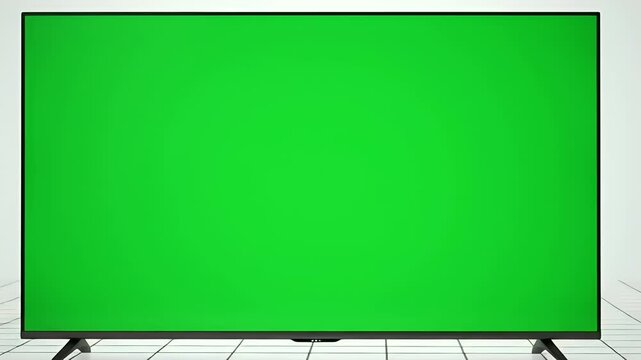 Modern Smart Television with Chroma Key Green Screen Display on a Minimalist White Background, Perfect for Digital Content Mockups and Video Compos...