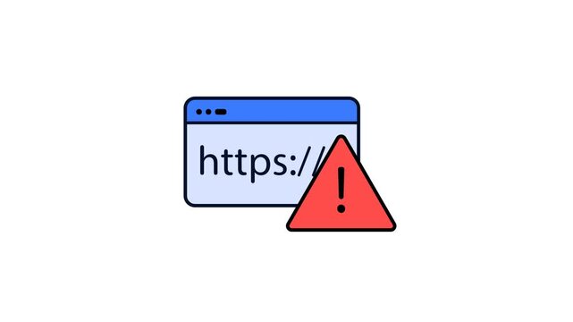 Suspicious URL icon animation with HTTPS and warning sign, ideal for cybersecurity, phishing awareness, online safety, and tech explainer videos.