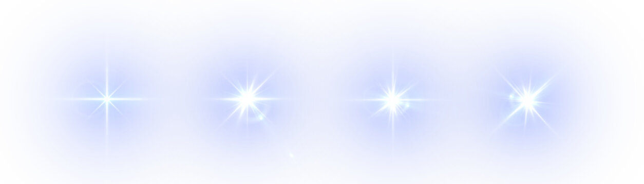 Camera flash flare effects, lens flare, shine burst, neon light explosion set. Blue light star PNG. Blue sun light PNG.