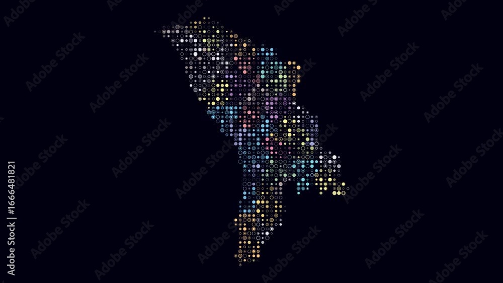 Poster moldova map animation. shape of the country with pulsating colored dots. small size circle blocks. d
