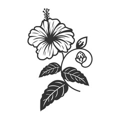 Hibiscus Line Art Stamp - Vintage Floral Vector
