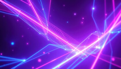 Dynamic abstract background with glowing neon lines and scattered particles, representing digital data flow, network connectivity, and future technology. Ideal for tech, science, or event themes.