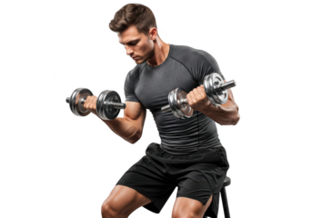 Man lifting dumbbells isolated on transparent background