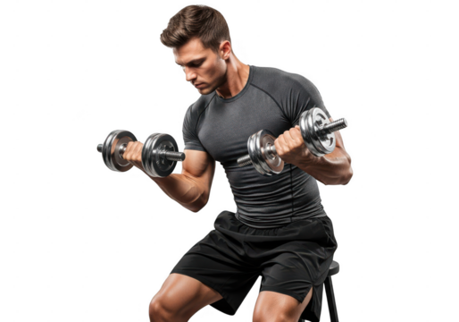 Man lifting dumbbells isolated on transparent background