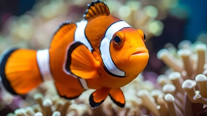 Clownfish in a coral reef aquarium