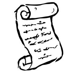 Hand drawn engraving style medieval scroll with writing. Vintage parchment illustration in gothic style, perfect for fantasy artwork