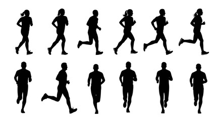 Dynamic silhouettes of runners in motion, capturing speed and athleticism in a stark, high-contrast design. The image embodies movement and the energy of competition.