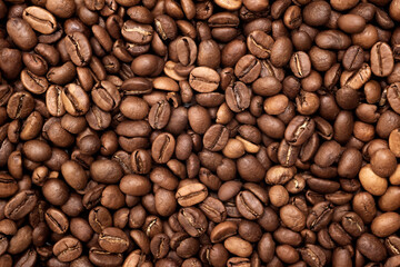 Coffee bean background in detail. Roasted coffee beans food concept