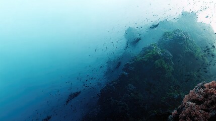 Fototapeta premium Underwater coral reef scene, with schools of small fish
