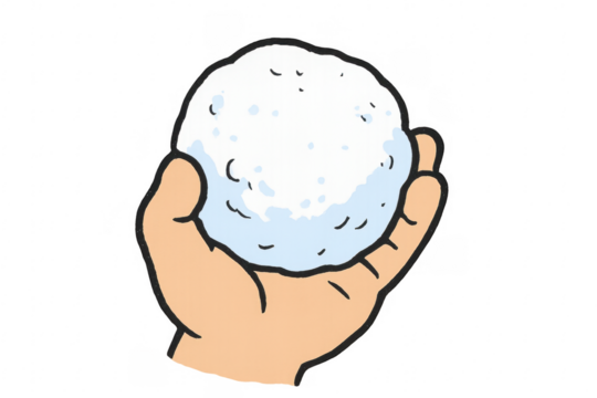 Hand holding snowball with transparent background, winter fun illustration