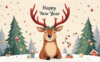 Merry christmas happy new year card pattern deer. High quality