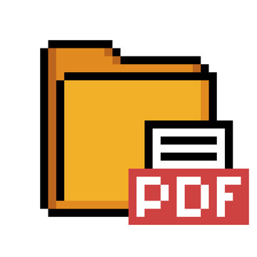 PDF Folder Icon &ndash; Pixel Art of Yellow Folder with Red PDF Document