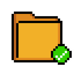 Verified Folder Icon – Pixel Art of Yellow Folder with Green Checkmark