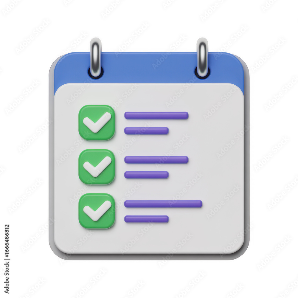 Poster calendar with check marks and lines isolated on transparent background, representing completed tasks