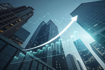 Business growth 2026 futuristic skyscrapers with glowing chart and progress success