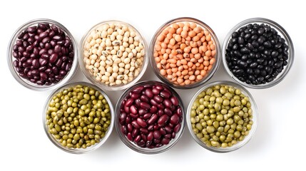 Fototapeta premium Assorted Soybean, Mung Beans, Black Soybeans, Red Beans, and Peas Close-up