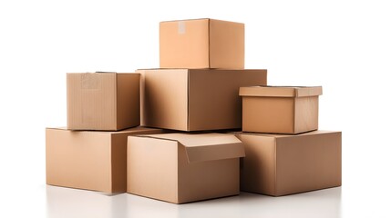 Fototapeta premium Professional Stack of Cardboard Boxes on White Background for Packaging and Storage Solutions