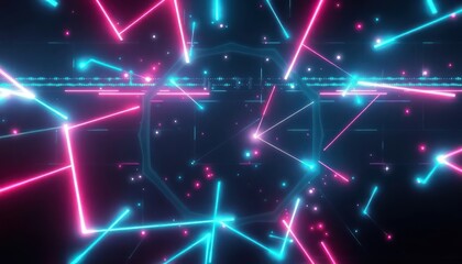 Neon blue and pink glowing lines form an abstract digital background, perfect for technology, music, gaming, or party themes. Modern, dynamic, and futuristic design.