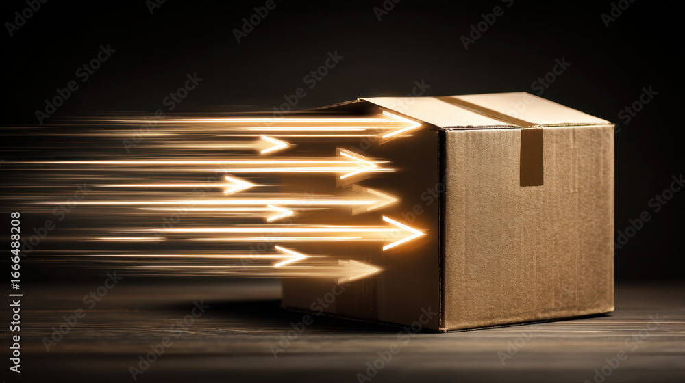 Aufkleber cardboard box with motion blur effect, symbolizing speed and delivery. image conveys sense of urgenc
