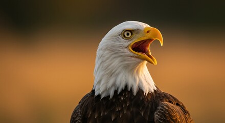 Obraz premium Majestic Bald Eagle at Golden Hour, Open Mouth, Close Up